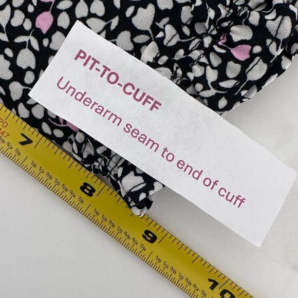 TALBOTS Women Smocked Blouse 3/4 Sleeve Black White Pink Flower Print Size M - Picture 8 of 11